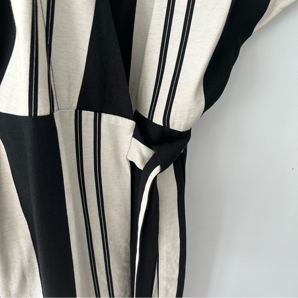TOPSHOP Linen Blend Striped Wrap Midi Dress Size 2 Black & Off-White - Picture 5 of 6